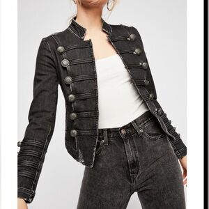 Free People Black Jean Jacket with Silver Accents
